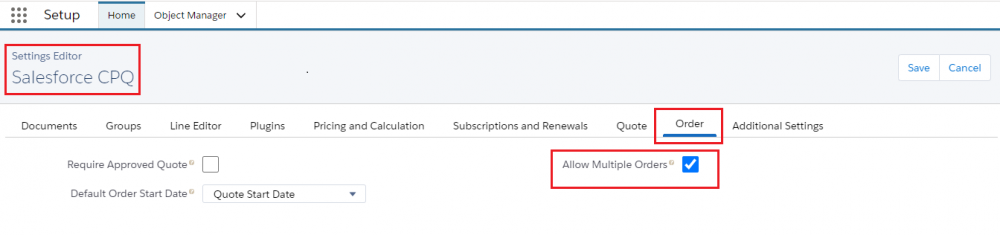 Salesforce CPQ, Settings Editor,  Allow Multiple Orders